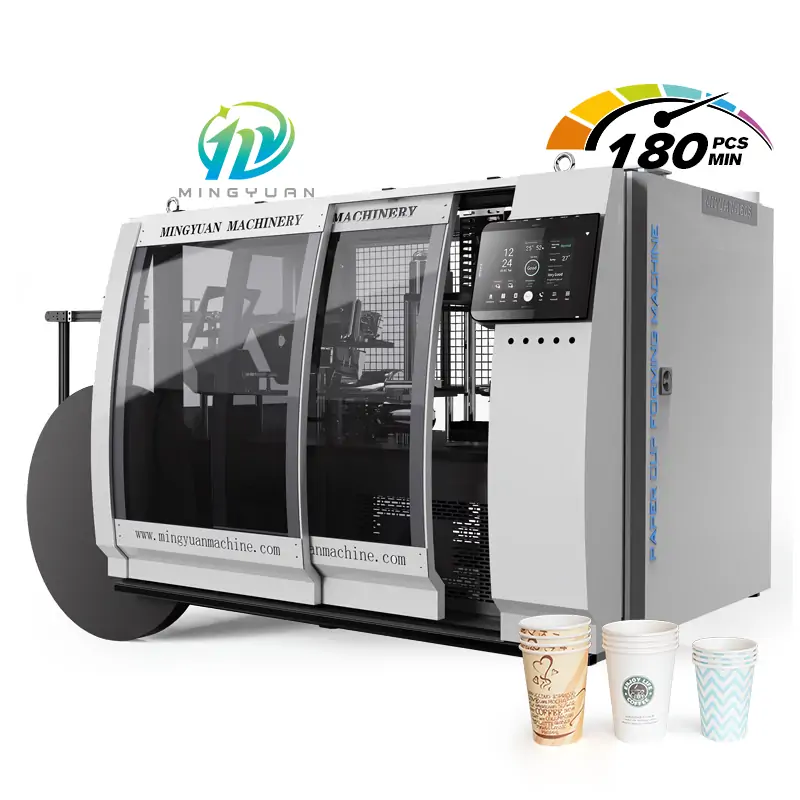Fully servo-driven paper cup forming machine by Mingyuan Machinery, 180 cups per minute